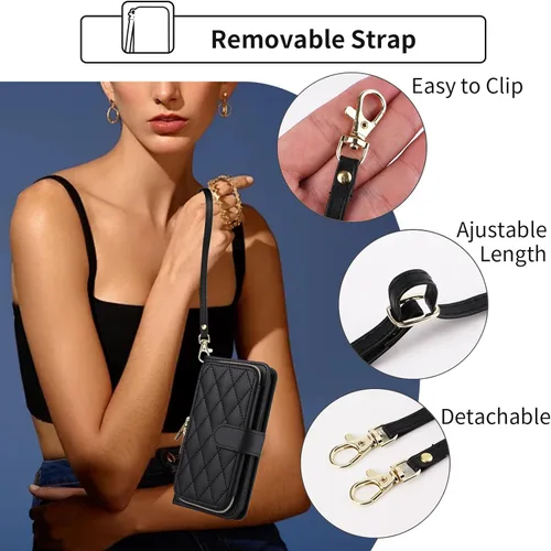 Vista 7 de Funda de Cartera para Samsung Galaxy S20 FE 5G de 6.5 Pulgadas con Correa para Muñeca, Billetera con Cremallera y más de 9 Ranuras para Tarjetas