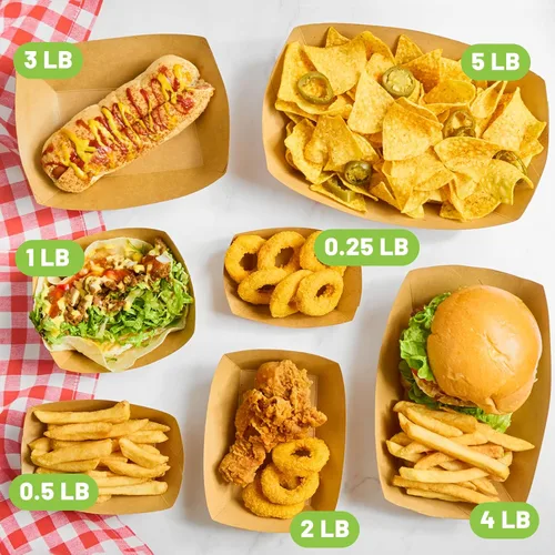 Vista 6 de ZORRITA - Bandejas pequeñas de papel para alimentos, 1 libra, paquete de 100 Disposable, Kraft, Brown, Food Boats Holders, Take Out Serving