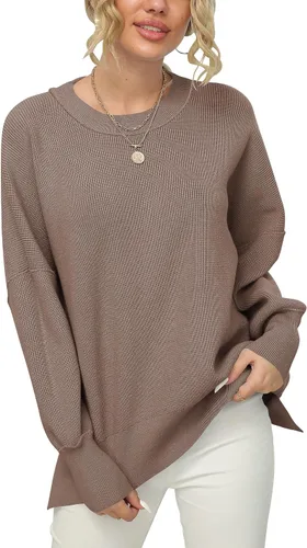 Vista 4 de LOGENE Women's Oversized Batwing Long Sleeve Crewneck Side Slit Ribbed Knit Pullover Sweater Tops