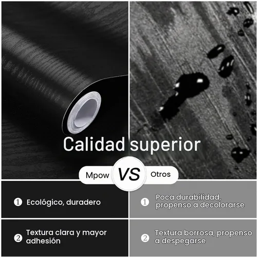 Vista 3 de Ismoon Papel tapiz de contacto negro para despegar y pegar, papel de contacto de grano de madera de 17.5 x 118 pulgadas, papel de contacto