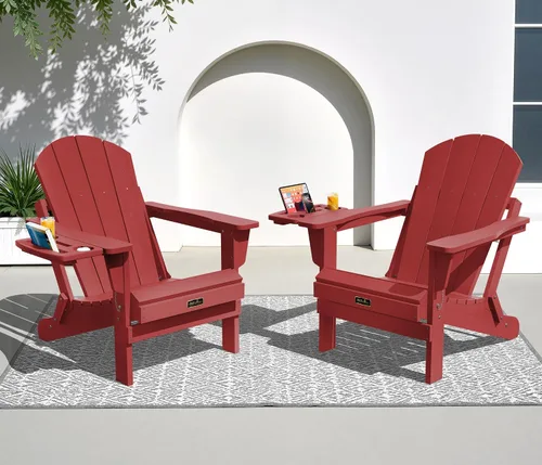 Vista 93 de SERWALL Silla Adirondack plegable para exteriores, silla de patio con portavasos - Ejército