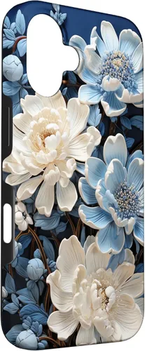 Vista 3 de iPhone 16 Chinoiserie Floral Toile Blue and White Case