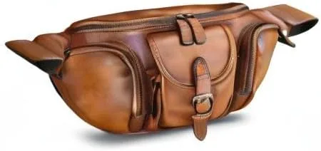 Vista 8 de Riñonera de cuero genuino para hombres y mujeres, bolso bandolera de cuero real, bolso cruzado de moda, bolso de cintura de moda, Marrón, Riñonera