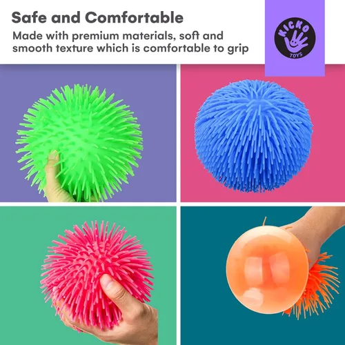 Vista 5 de Kicko Pelotas infladas, colores surtidos, bolas puntiagudas para niños, juego sensorial, alivio del estrés, 5.5 pulgadas, paquete de 6