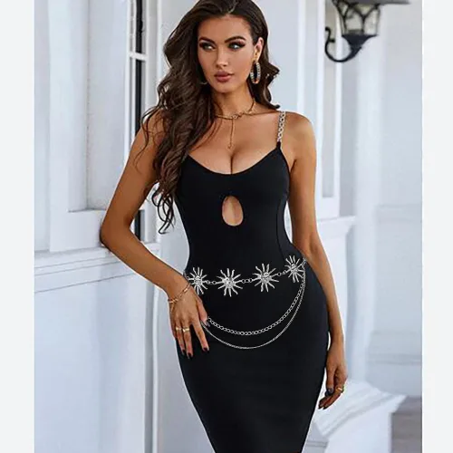 Vista 2 de Cinturón de cadena de cintura de metal multicapa para mujer, joyería de cuerpo de moda