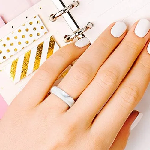 Vista 5 de ROQ - Anillo de bodas de silicona transpirable para mujer, diseño sólido de cúpula con brillo y acabado metálico, anillo de aniversario, anillo