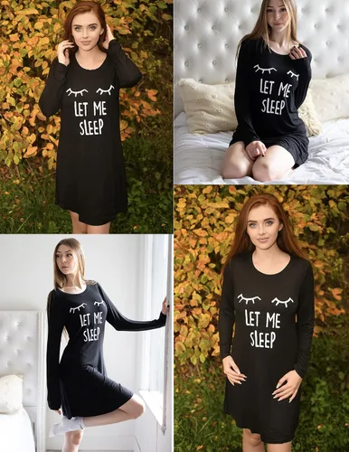 Vista 3 de HOTOUCH Camisón de manga larga para mujer, con estampado lindo, suave, hasta la rodilla, pijama para dormir