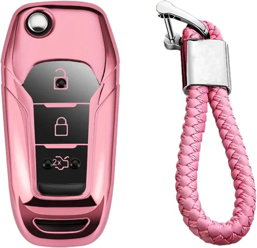 Vista 11 de Funda de llave de mando de coche de silicona suave con textura de fibra de carbono para Ford EcoSport Escort Explorer F-150 F-250 F-350 F-450 F-550
