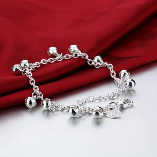 Vista 8 de H&Beautimer Tobillera de plata de moda con linda cadena de pie de campana para mujer, pulsera de tobillo de playa con cierre de langosta ajustable