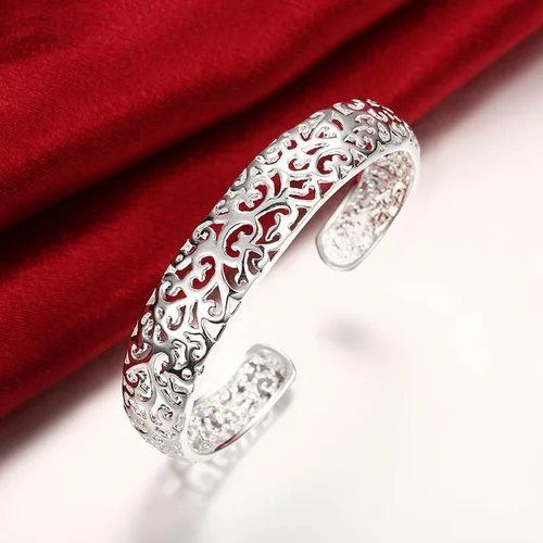 Vista 7 de Pulsera de plata de ley 925 chapada en plata de ley 925, pulsera de alambre cruzado de múltiples capas, pulsera abierta ajustable para adolescentes