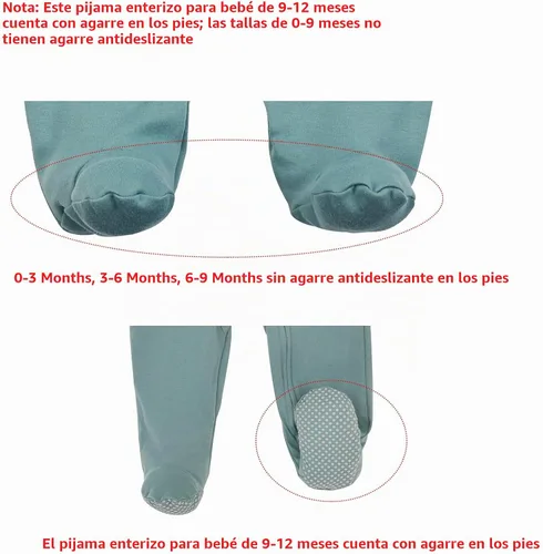 Vista 6 de Aablexema Pijama de bebé con puños de manopla, doble cremallera, ropa de algodón para bebés, pijamas para dormir con pies