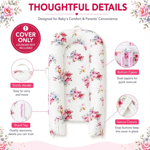 Vista 9 de Funda para tumbona de bebé para Dockatot Deluxe + 100% Algodón Hipoalergénico de Calidad Premium para Recién Nacido (Solo Funda) (Rosa)