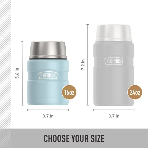 Vista 5 de THERMOS Stainless King - Tarro de alimentos aislado al vacío con cuchara, 16 onzas, color azul polvo mate