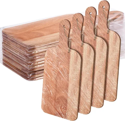 Vista 8 de Patelai Juego de 12 Tablas de Cortar de Madera con Asas, Tabla de Cortar Grande para Servir en la Cocina, Tabla de Cortar Lisa, Regalos a Granel