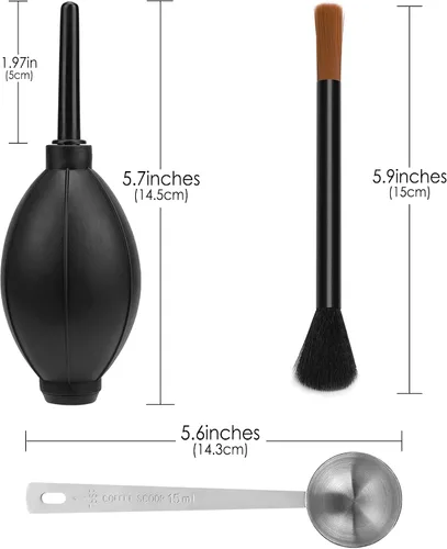 Vista 2 de Kit de limpieza para molinillo de café con cepillo, cuchara y soplador, herramientas de limpieza para máquina de espresso, accesorios de barista