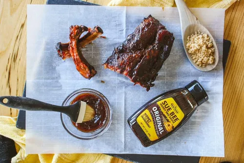 Vista 5 de Sue Bee Salsa BBQ de miel, estilo original, hecha con miel pura, sin gluten, 14 onzas (paquete de 1)