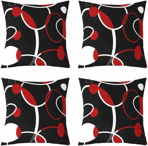 Vista 16 de Juego de 4 fundas de almohada geométricas a rayas de 16 x 16 pulgadas, fundas de almohada geométricas de rayas rojas, negras y grises para sofá