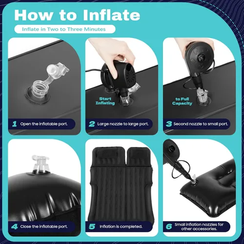 Vista 8 de Colchón inflable de aire para automóvil, cama plegable para automóvil, cama de colchón de aire engrosada con 2 almohadas y bomba inflable, colchón