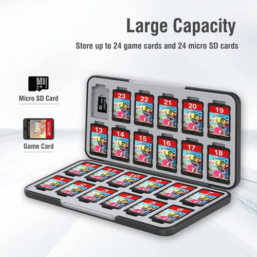 Vista 3 de NOOP Funda para tarjetas de juego para Nintendo Switch& Switch OLED y tarjeta Micro SD, funda de almacenamiento con 24 ranuras para tarjetas