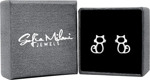 Vista 2 de SOFIA MILANI - Pendientes de plata de ley 925 maciza para mujer - Pendiente de gato - E1165, Plata Esterlina, No es una piedra preciosa