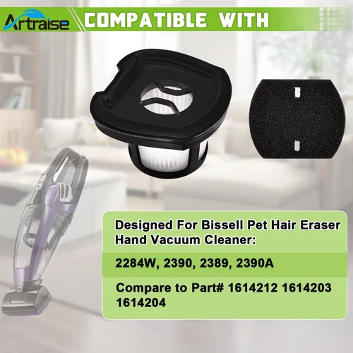 Vista 2 de Paquete de 4 filtros de repuesto 2390A para aspiradora de mano Bissell Pet Hair Eraser Model 2390 2389 23903 2284W 2579, comparado con las piezas #