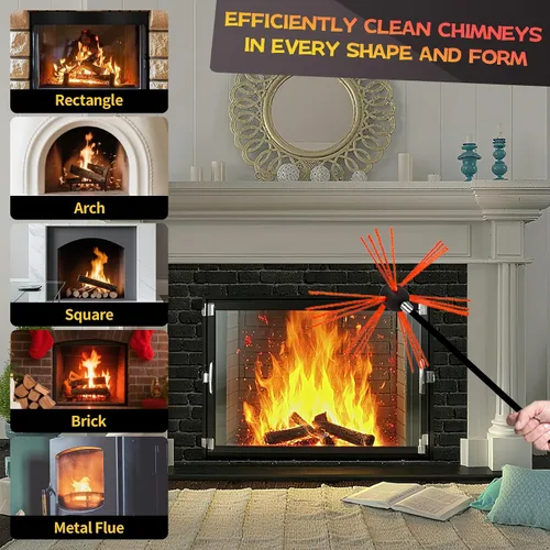 Vista 6 de Kit de limpieza de chimeneas de 16 pies, kit de limpieza de chimenea con 5 varillas de chimenea flexibles de nailon negro, sistema de limpieza