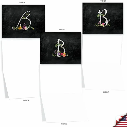 Vista 4 de The Best Card Company - 10 tarjetas de notas en blanco surtidas de letra B inicial, papelería personal con monograma floral con sobres, caja a