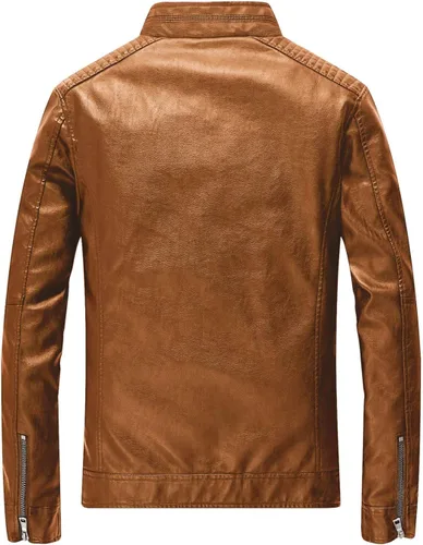 Vista 2 de Chaqueta de piel para hombre, color negro, ajustada, ligera, para motocicleta