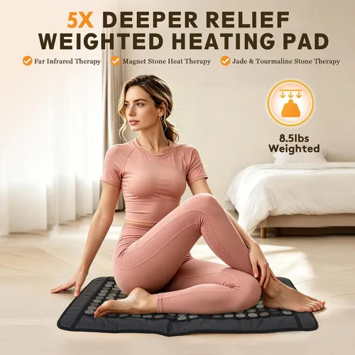 Vista 2 de UTK Almohadilla térmica de infrarrojos lejanos, alivio del dolor 5 veces para espalda, cintura y abdomen, regalo para mujeres y hombres, alfombrilla