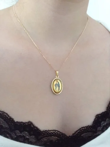 Vista 6 de Medalla de la Virgen la Milagrosa Collar 17 Pulgadas Cadena Plana Medalla Milagrosa