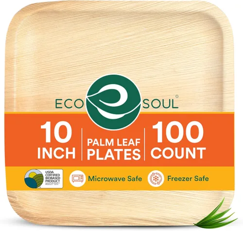 Vista 13 de ECO SOUL Platos de Hoja de Palma de 6" Cuadrados (50 Unidades) – Desechables, Ecológicos, Platos de Aperitivo de Bambú Biodegradables – Vajilla