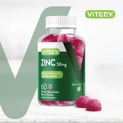 Vista 2 de Viteey Gomitas de zinc para hombres y mujeres - Suplementos de zinc 50mg Impulso inmunológico y salud de la piel, vegano, sin gluten, 60