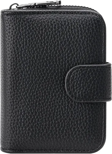 Vista 7 de FALAN MULE Cartera de Cuero para Tarjetas de Crédito con Bloqueo RFID Pequeña para Mujeres con Muñequera, Azul claro, Vintage