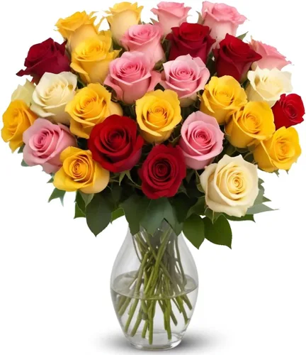 Vista 6 de 18 rosas de arco iris de colores surtidos con jarrón Ramos de Arabella Flores frescas reales para entrega, regalo para cumpleaños, mujeres