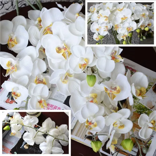 Vista 7 de FagusHome Phalaenopsis - Flores artificiales de seda de 31 pulgadas, 3 piezas con 2 paquetes de hojas, flores artificiales de orquídea, plantas