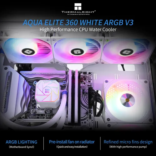 Vista 2 de Thermalright Aqua Elite 240 - Enfriador líquido de CPU V3, tamaño de fila de enfriamiento 240, 2 ventiladores PWM de 4.724 in, rodamientos S-FDB