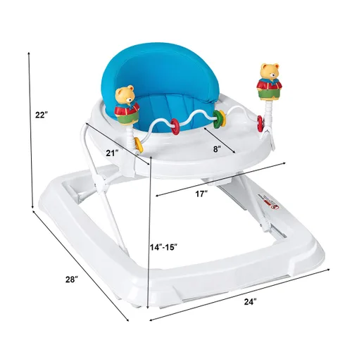 Vista 7 de HONEY JOY Andador de bebé, juguete plegable para empujar sentado y caminar detrás con ruedas, piano interactivo y pedantes, altura y velocidad Azul