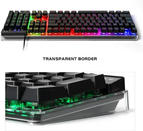Vista 5 de Combo de teclado y mouse para juegos, teclado con retroiluminación LED RGB K1 con cable con 104 teclas para computadora, PC, teclado