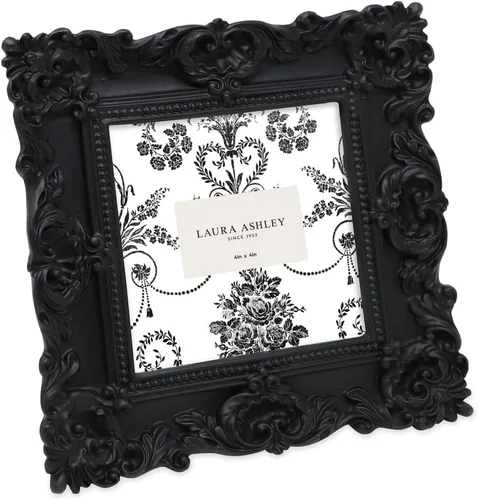 Vista 37 de Laura Ashley - Marco de fotos 2x3 negro con textura ornamentada hecho a mano en resina con caballete, para exhibición en mesa y pared, con diseño