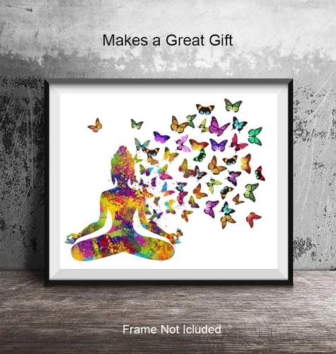 Vista 4 de Decoración de budismo zen, estatua de Buda con mariposas, arte de pared de yoga, regalos de meditación de la nueva era para mujeres, decoración