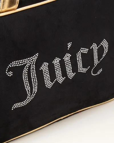 Vista 2 de Juicy Couture Bolsa de maquillaje negra Organizador de cosméticos Esenciales de viaje Weekender Velour Rhinestone Gold Trim