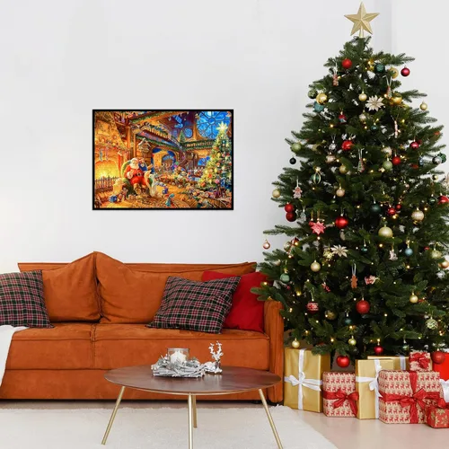 Vista 6 de Rompecabezas de 1000 piezas para adultos, rompecabezas de Navidad de cabaña de Navidad, rompecabezas de Navidad de Papá Noel de 1000 piezas