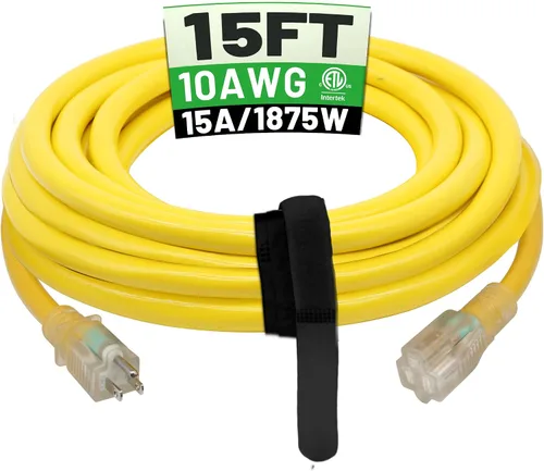 Vista 12 de POWGRN Cable de Extensión para Exteriores de 50 Pies 10AWG Impermeable Resistente Calibre 10 de 3 Clavijas, Cable de Alimentación Largo Flexible