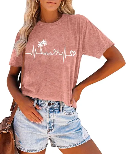 Vista 3 de Camiseta de manga corta con estampado de corazón para mujer, camiseta con estampado de corazón y estampado de corazón