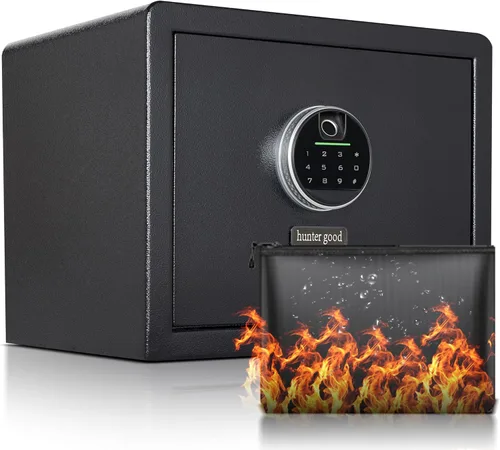 Vista 10 de Caja de seguridad para el hogar Caja de seguridad de lujo para joyas con bloqueo por huella dactilar y teclado, estante removible, de alta seguridad