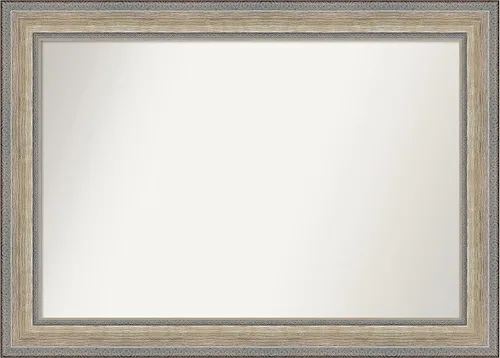 Vista 351 de Amanti Art Espejo de baño plateado para sobre el fregadero, 28 x 37 pulgadas, elegante espejo rectangular de peltre cepillado, marco de madera