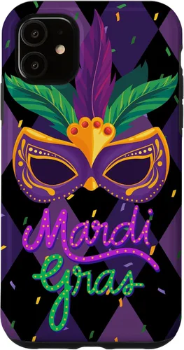Vista 7 de Funda para iPhone 11 Pro Max Mardi Gras NOLA Festive Carnival Mask New Orleans Party Case
