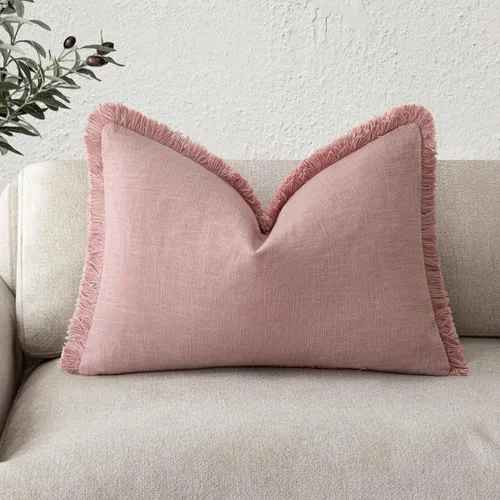 Vista 60 de Foindtower Fundas de almohada decorativas de lino con flecos, acogedora funda de cojín bohemia estilo farmhouse con borlas, funda de almohada