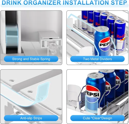 Vista 5 de Dayacoco Organizador de bebidas, dispensador de bebidas de refrescos para refrigerador, organizador de bebidas para nevera, 12 onzas, 16 onzas, 20