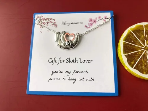 Vista 5 de Collar largo tiantian de plata con forma de corazón de perezoso para mujer, collar con colgante de Solth, con tarjeta de mensaje, joyería de Navidad